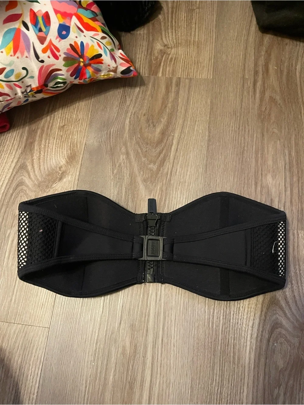 Triangl Black Neoprene Mesh Bikini Top Zip Front Strapless Bandeau Sporty Size S